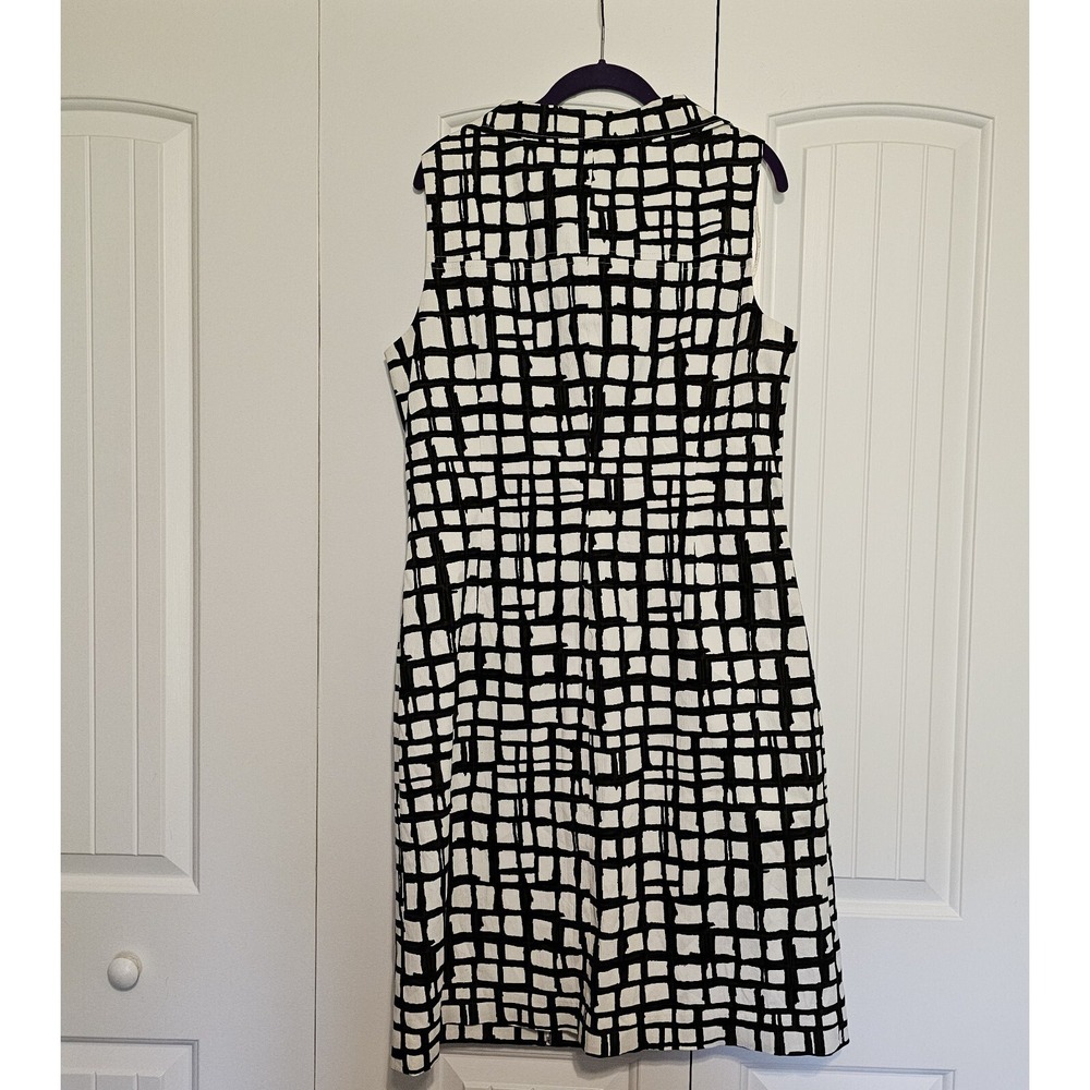 Talbots Sheath Dress Womens 16 Black White Grid Button Front Sleeveless Stretch - Picture 2 of 7